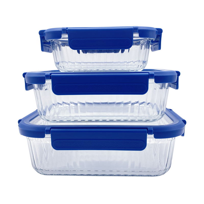 Ribbed Glass Containers with Glass Lids, Airtight, Non-Toxic, Dishwasher & Oven Safe, Rectangular
