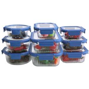 Wave Glass Food Storage Containers with Tempered Glass Lids, Airtight, Leakproof, BPA-Free