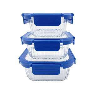 New Design Ribbed Glass Food Storage Containers, Dishwasher/Microwave/Freezer, Square