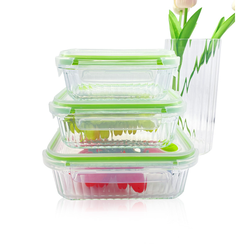 Ribbed Glass Containers with Vented Lids – Airtight, BPA-Free & Eco-Friendly, Rectangular