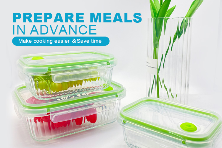 Ribbed Glass Containers with Vented Lids – Airtight, BPA-Free & Eco-Friendly, Rectangular