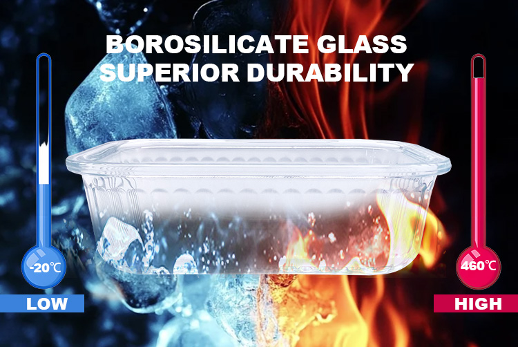 Ribbed Glass Containers with Vented Lids – Airtight, BPA-Free & Eco-Friendly, Rectangular
