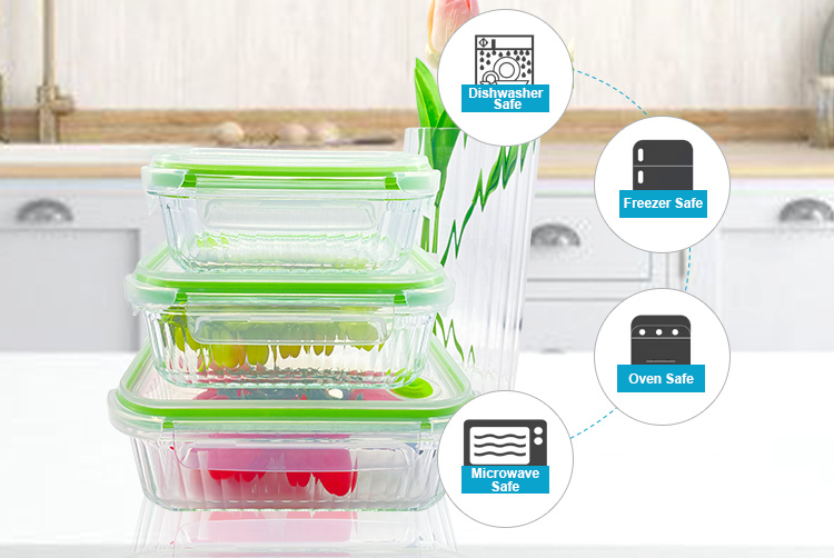 Ribbed Glass Containers with Vented Lids – Airtight, BPA-Free & Eco-Friendly, Rectangular