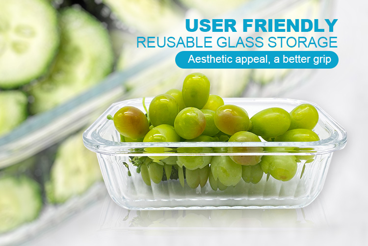 Ribbed Glass Containers with Vented Lids – Airtight, BPA-Free & Eco-Friendly, Rectangular
