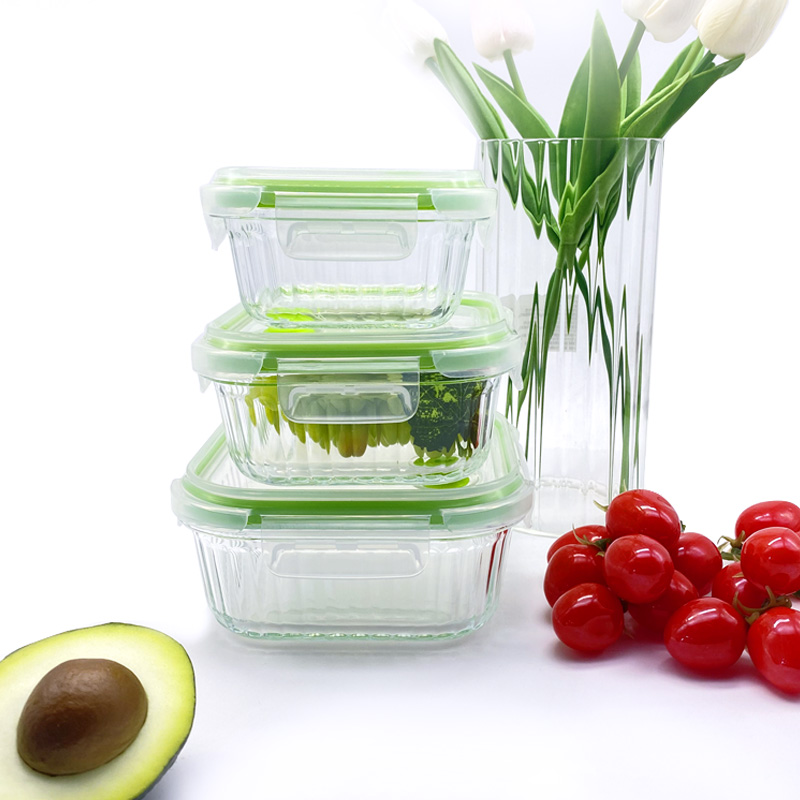 BPA-Free Ribbed Glass Containers with Vented Lids – Airtight & Leakproof, Square