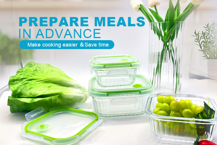 BPA-Free Ribbed Glass Containers with Vented Lids – Airtight & Leakproof, Square