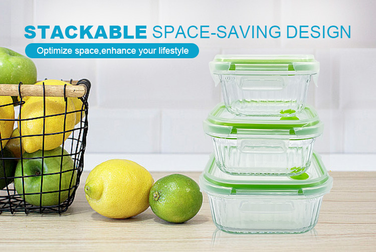 BPA-Free Ribbed Glass Containers with Vented Lids – Airtight & Leakproof, Square