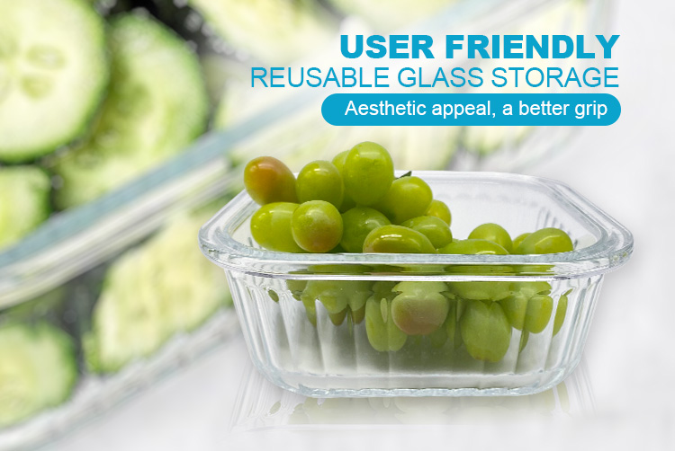 BPA-Free Ribbed Glass Containers with Vented Lids – Airtight & Leakproof, Square