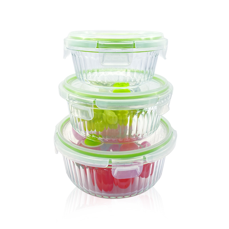 New Design Ribbed Glass Containers - Leakproof & Multi-Safe (Microwave/Oven/Dishwasher/Freezer), Round
