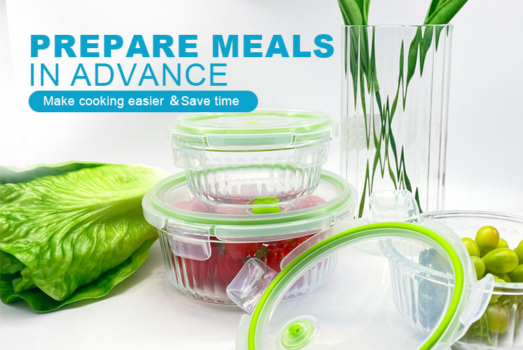 New Design Ribbed Glass Containers - Leakproof & Multi-Safe (Microwave/Oven/Dishwasher/Freezer), Round