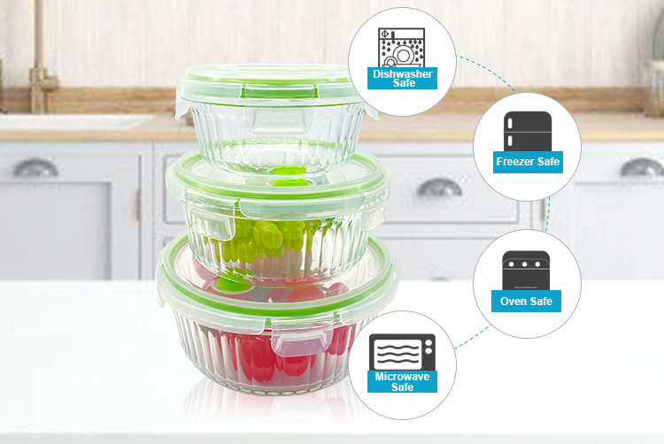 New Design Ribbed Glass Containers - Leakproof & Multi-Safe (Microwave/Oven/Dishwasher/Freezer), Round