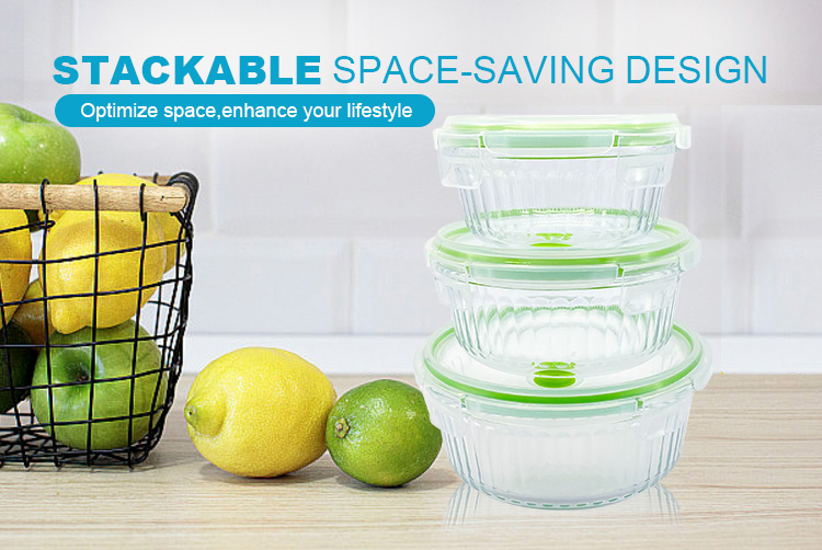 New Design Ribbed Glass Containers - Leakproof & Multi-Safe (Microwave/Oven/Dishwasher/Freezer), Round