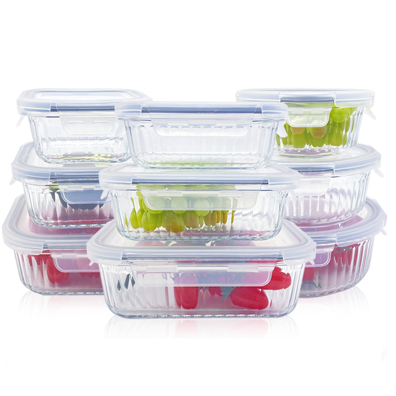 Ribbed Design Glass Meal Prep Containers with Lids, Leak-Proof, Food Storage
