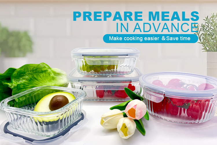 Ribbed Design Glass Meal Prep Containers with Lids, Leak-Proof, Food Storage