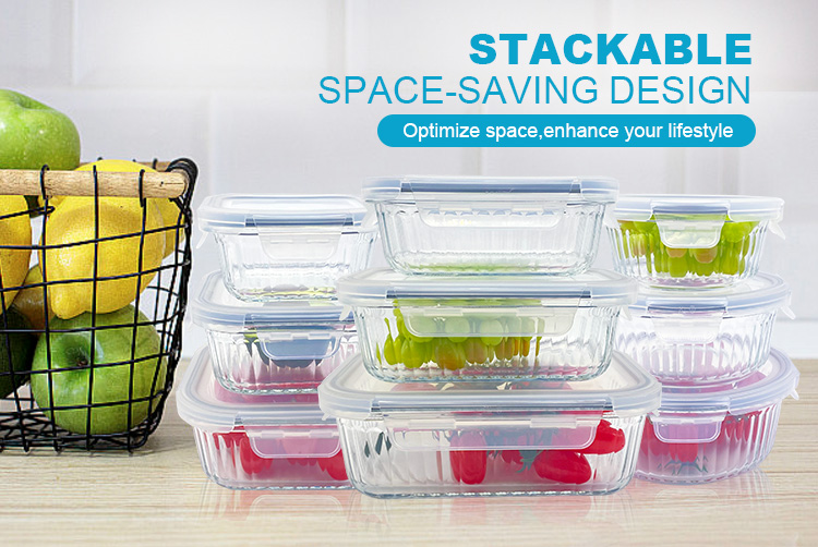 Ribbed Design Glass Meal Prep Containers with Lids, Leak-Proof, Food Storage