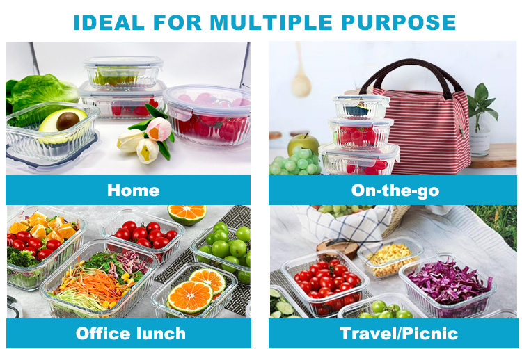 Ribbed Design Glass Meal Prep Containers with Lids, Leak-Proof, Food Storage