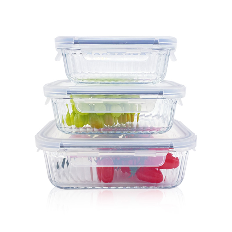 Rectangular Ribbed Design Glass Meal Prep Containers, Microwave-Safe Food Storage