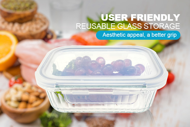 Rectangular Ribbed Design Glass Meal Prep Containers, Microwave-Safe Food Storage