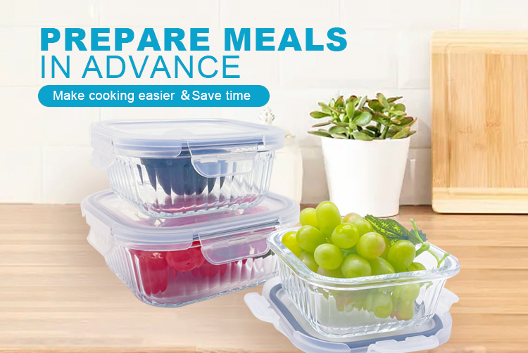 Square Modern Glass Container Set, Ribbed Design Glass container, Stylish & Leak-Proof