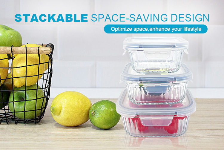 Square Modern Glass Container Set, Ribbed Design Glass container, Stylish & Leak-Proof