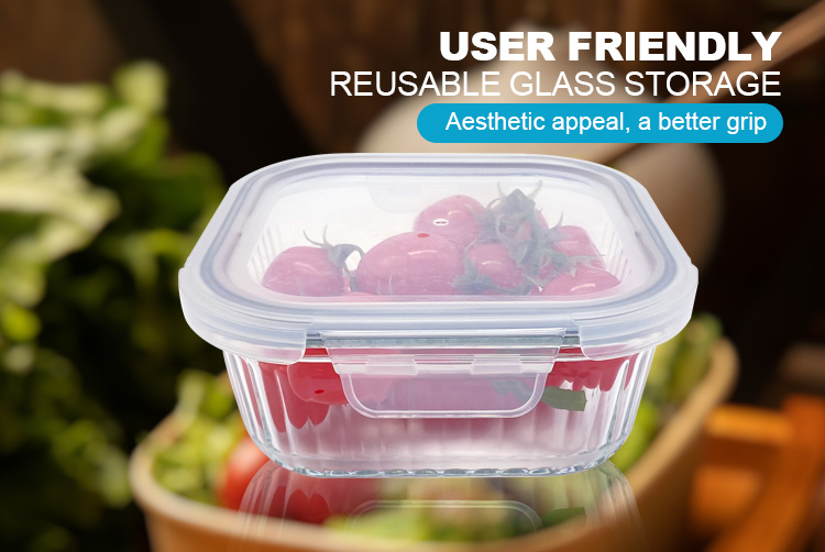 Square Modern Glass Container Set, Ribbed Design Glass container, Stylish & Leak-Proof