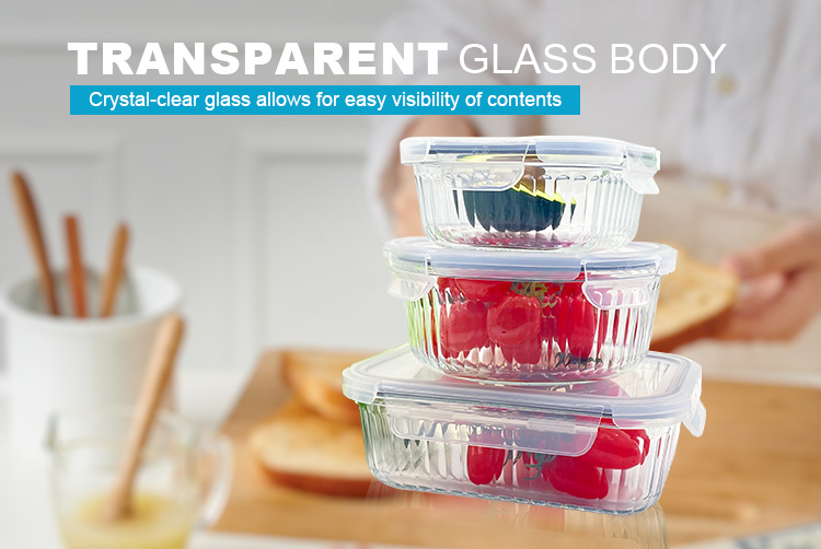 Square Modern Glass Container Set, Ribbed Design Glass container, Stylish & Leak-Proof
