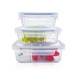 Rectangular Ribbed Design Glass Meal Prep Containers, Microwave-Safe Food Storage