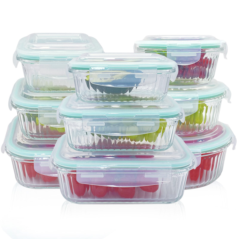 Ribbed Glass Food Storage Containers with Airtight Lids - Freezer, Oven & Microwave Safe