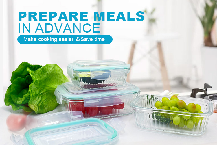 Rectangular Wave Glass Food Storage Containers with Lids - Leakproof, Airtight, BPA-Free