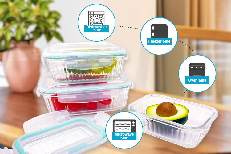 Rectangular Wave Glass Food Storage Containers with Lids - Leakproof, Airtight, BPA-Free