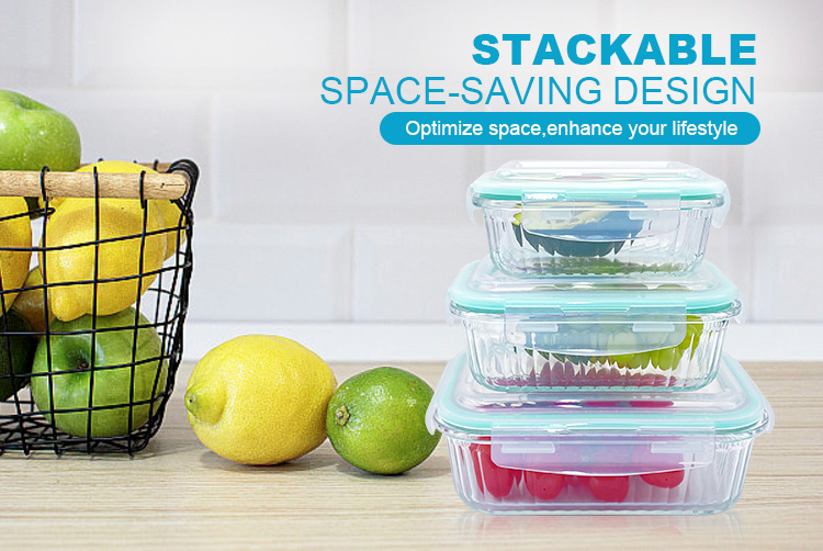 Rectangular Wave Glass Food Storage Containers with Lids - Leakproof, Airtight, BPA-Free