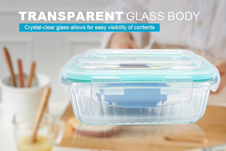 Rectangular Wave Glass Food Storage Containers with Lids - Leakproof, Airtight, BPA-Free