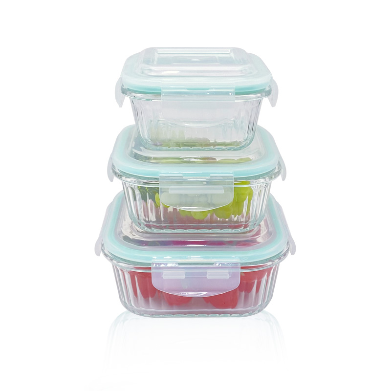 Square Ribbed Glass Food Storage Containers with Airtight Lids - Leakproof，Oven & Dishwasher Safe