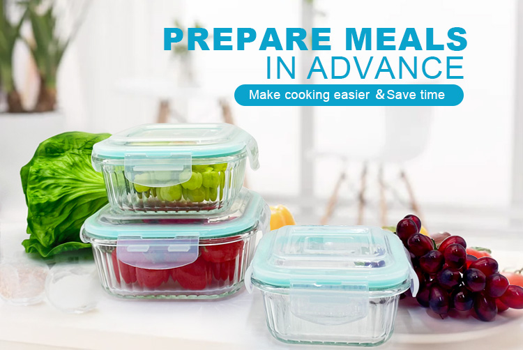 Square Ribbed Glass Food Storage Containers with Airtight Lids - Leakproof,Oven & Dishwasher Safe