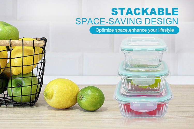 Square Ribbed Glass Food Storage Containers with Airtight Lids - Leakproof,Oven & Dishwasher Safe