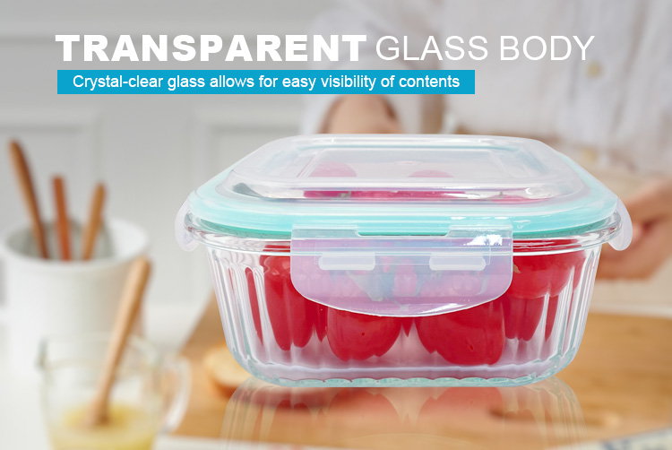 Square Ribbed Glass Food Storage Containers with Airtight Lids - Leakproof,Oven & Dishwasher Safe