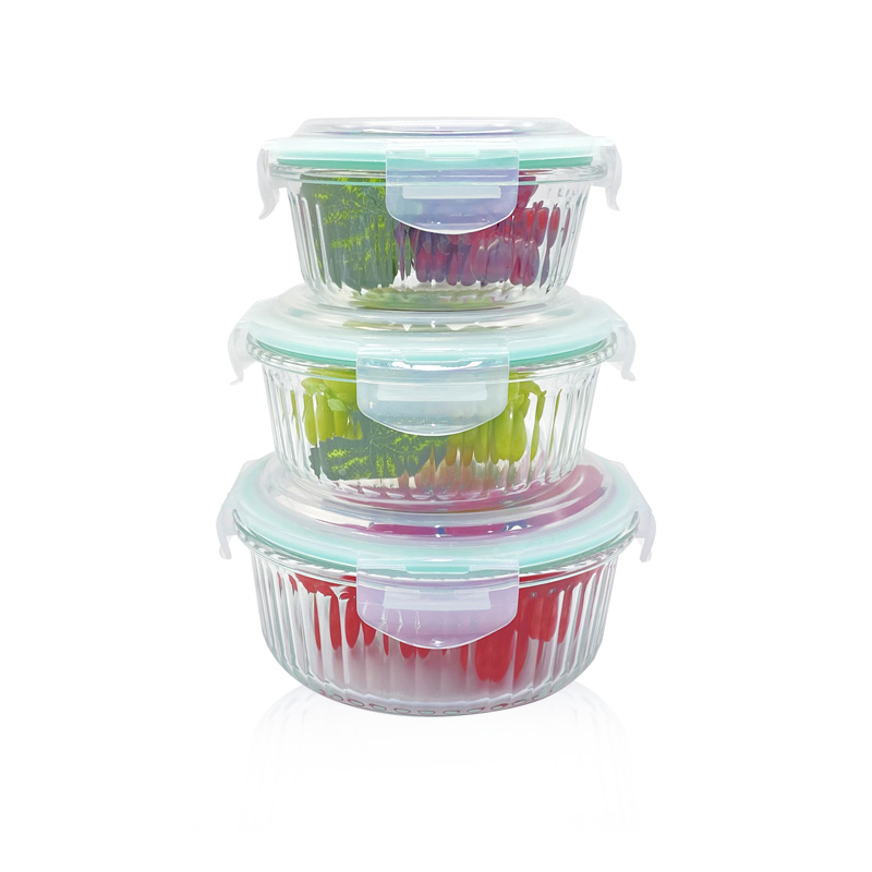 Round Ribbed Glass Meal Prep Containers with Airtight Lids -Reusable Meal Prep & Lunch Boxes