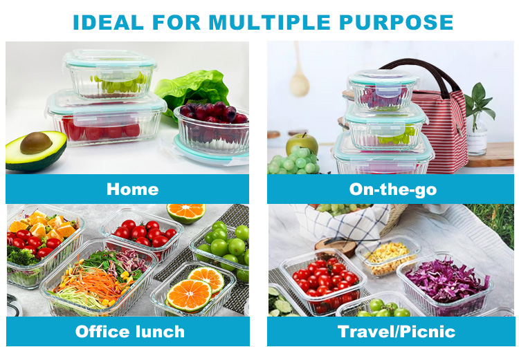 Round Ribbed Glass Meal Prep Containers with Airtight Lids -Reusable Meal Prep & Lunch Boxes