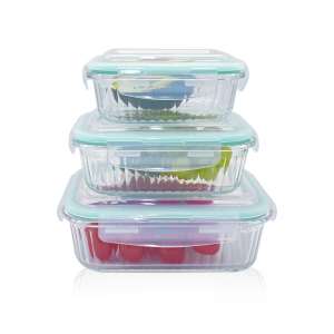 Rectangular Wave Glass Food Storage Containers with Lids - Leakproof, Airtight, BPA-Free