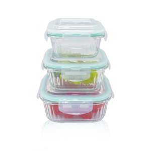 Square Ribbed Glass Food Storage Containers with Airtight Lids - Leakproof，Oven & Dishwasher Safe