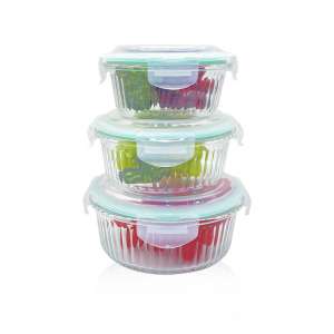 Round Ribbed Glass Meal Prep Containers with Airtight Lids -Reusable Meal Prep & Lunch Boxes