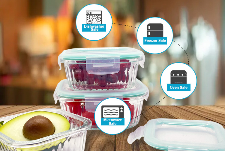 Ribbed Glass Food Storage Containers with Plastic Lids – Airtight, Freezer & Oven Safe