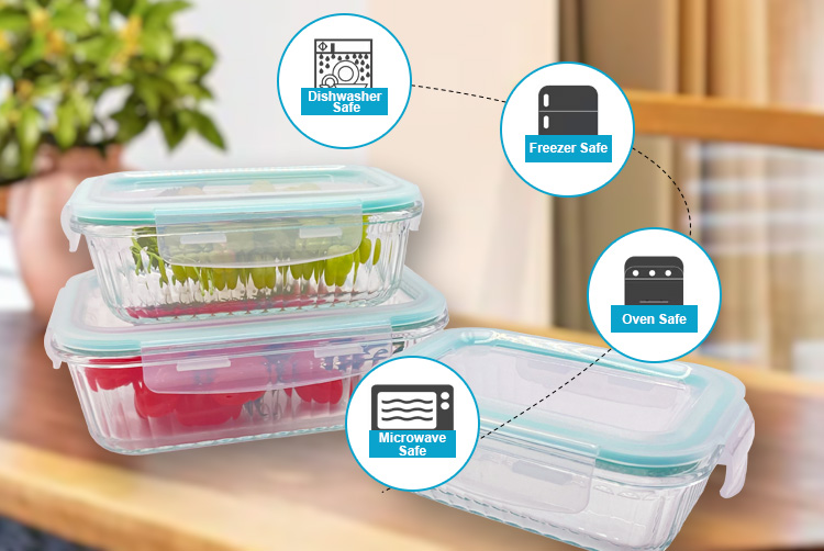 Rectangular Ribbed Glass Storage Containers – Airtight, Leakproof, Microwave & Oven Safe