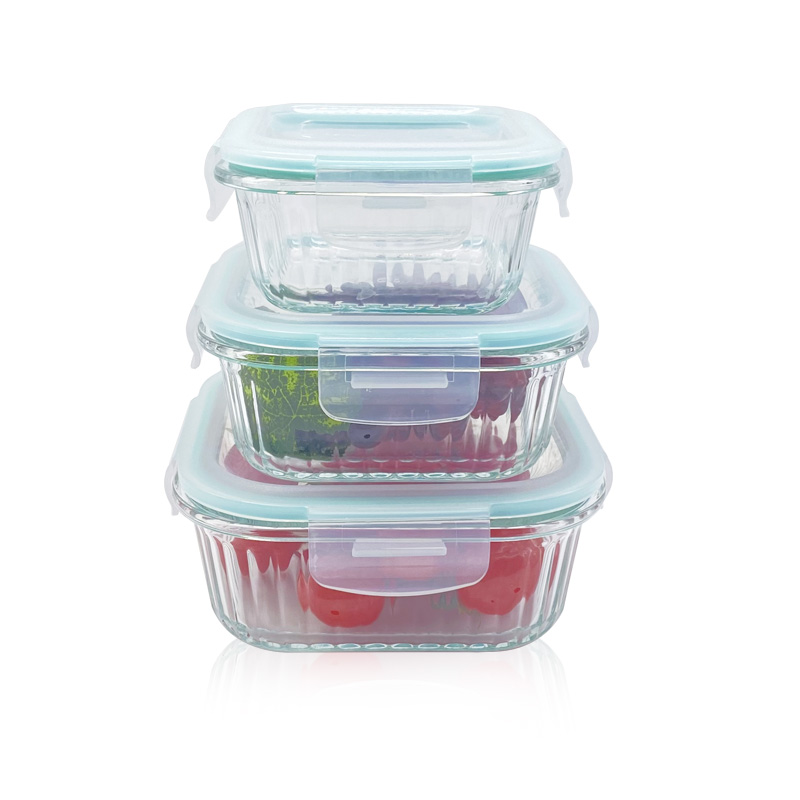 Square Ribbed Glass Containers with Lids for Food – Airtight, Leakproof & BPA-Free