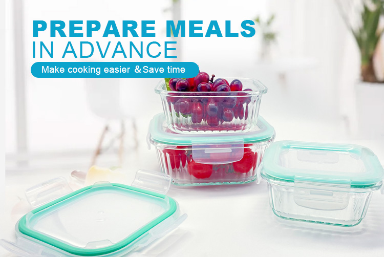 Square Ribbed Glass Containers with Lids for Food – Airtight, Leakproof & BPA-Free
