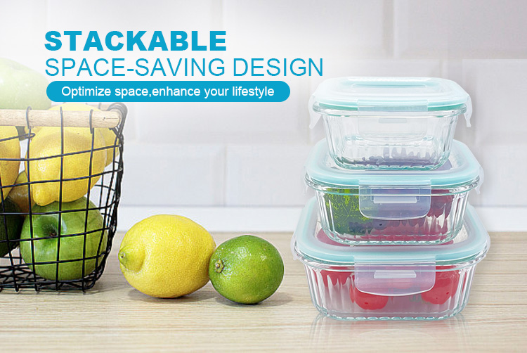 Square Ribbed Glass Containers with Lids for Food – Airtight, Leakproof & BPA-Free