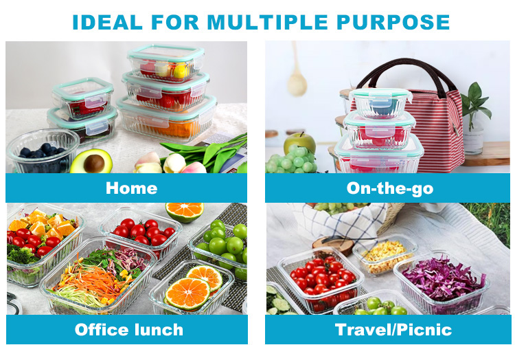 Square Ribbed Glass Containers with Lids for Food – Airtight, Leakproof & BPA-Free