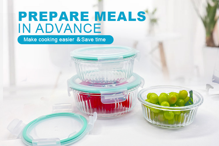 Round Wave Design Glass Lunch Box - Airtight, Leakproof & Multi-Use