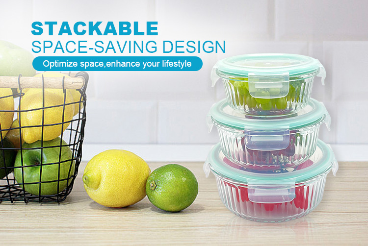 Round Wave Design Glass Lunch Box - Airtight, Leakproof & Multi-Use