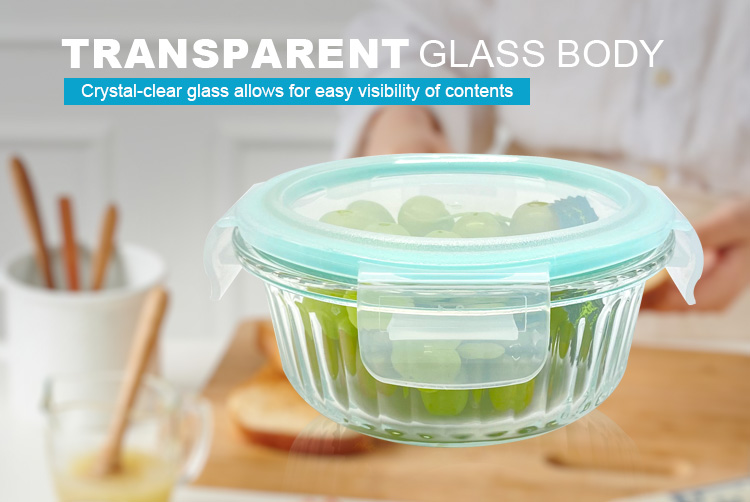 Round Wave Design Glass Lunch Box - Airtight, Leakproof & Multi-Use